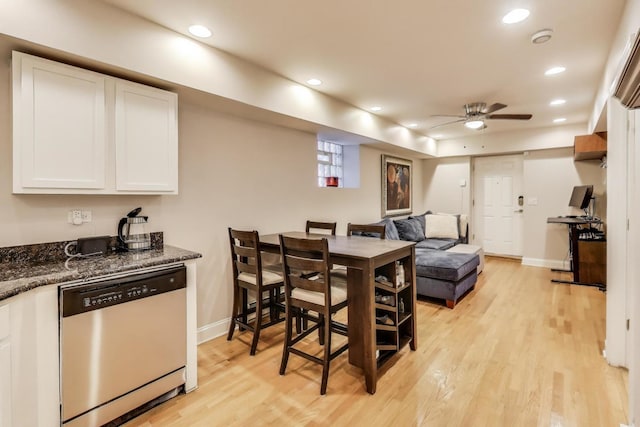 3117 N Orchard St Unit Ge, Chicago, IL 60657 - dining area with ceiling fan, light wood-type flooring, and recessed lighting