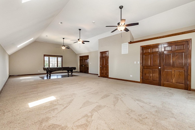 8741 W Blackthorne Way, Frankfort, IL 60423 - additional living space with lofted ceiling, a ceiling fan, billiards, and carpet flooring