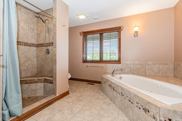 8741 W Blackthorne Way, Frankfort, IL 60423 - bathroom featuring a garden tub, a tile shower, and tile patterned flooring