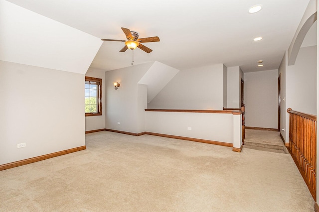 8741 W Blackthorne Way, Frankfort, IL 60423 - additional living space with carpet flooring, a ceiling fan, recessed lighting, and arched walkways