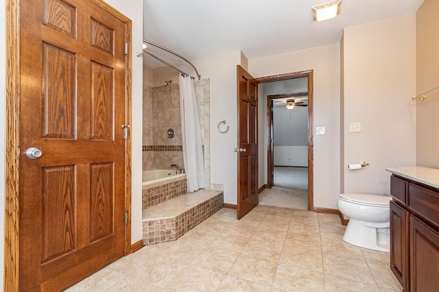 8741 W Blackthorne Way, Frankfort, IL 60423 - bathroom with tile patterned floors, tiled shower / bath, vanity, and a ceiling fan