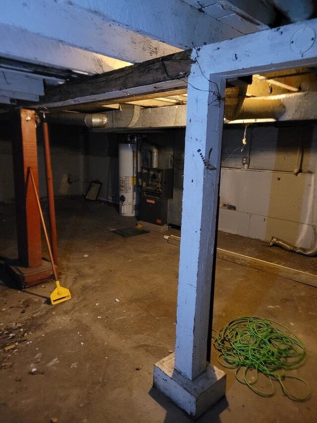 7655 S Clyde Ave, Chicago, IL 60649 - unfinished basement with gas water heater and heating unit