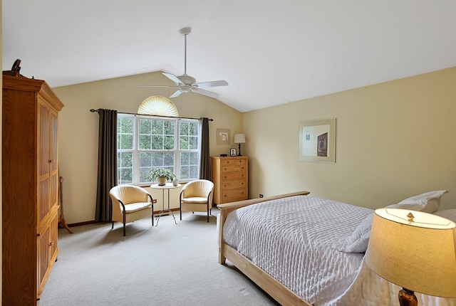 874 Dandridge Ct, Elgin, IL 60120 - bedroom featuring light carpet, vaulted ceiling, and a ceiling fan