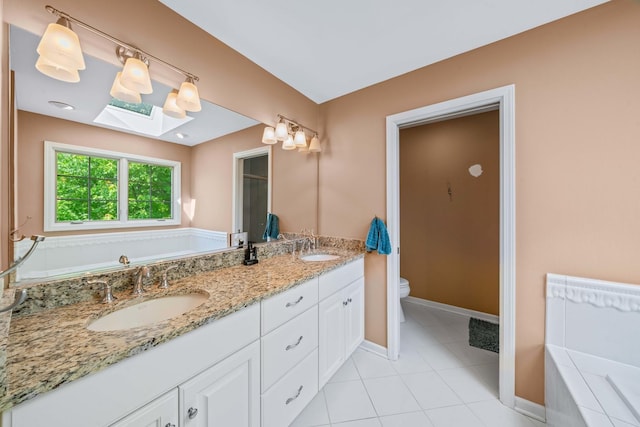 772 Wild Ginger Rd, Sugar Grove, IL 60554 - full bath with double vanity, a bath, tile patterned flooring, and a skylight
