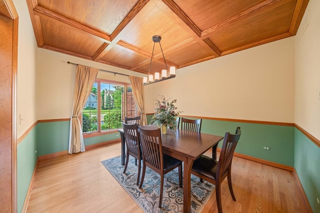 772 Wild Ginger Rd, Sugar Grove, IL 60554 - dining room featuring wooden ceiling, light wood finished floors, coffered ceiling, and a chandelier