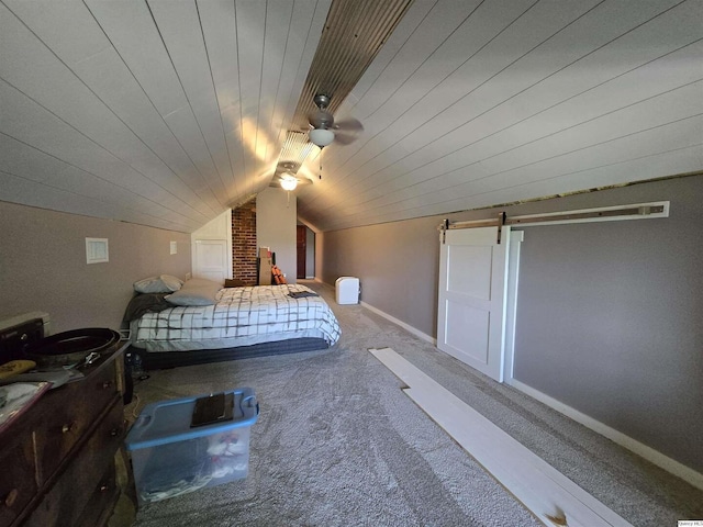 1749 N 1950th, Coatsburg, IL 62325 - bedroom featuring vaulted ceiling, carpet floors, wood ceiling, and a barn door