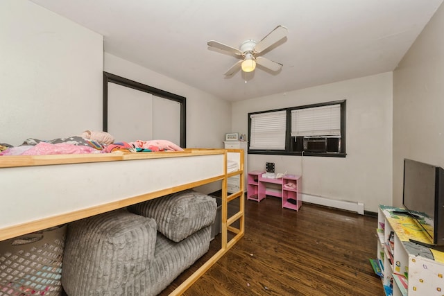 5623 S Hamilton Ave, Chicago, IL 60636 - bedroom with baseboard heating, wood finished floors, cooling unit, and ceiling fan