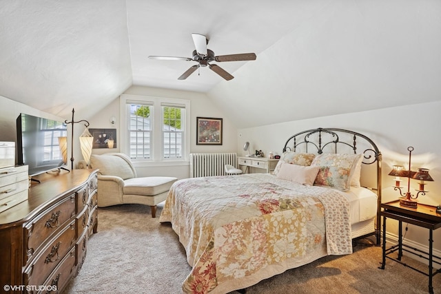 641 Highview Ter, Lake Forest, IL 60045 - carpeted bedroom with radiator, vaulted ceiling, and ceiling fan