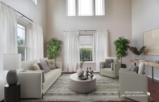 1312 Mulberry Ln, Cary, IL 60013 - living room with a towering ceiling, plenty of natural light, and wood finished floors