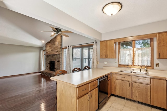 225 Mattek Ct, Dekalb, IL 60115 - kitchen with dishwasher, light countertops, a peninsula, open floor plan, and ceiling fan