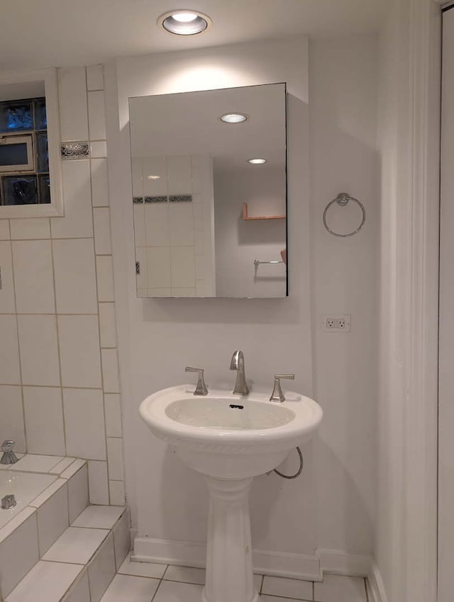 1430 Evergreen Ter, Glenview, IL 60025 - bathroom featuring tile patterned floors and recessed lighting