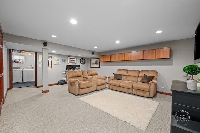 502 Burning Tree Ln, Naperville, IL 60563 - living room with washer and dryer, recessed lighting, and light carpet