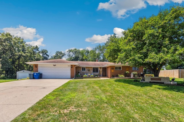 1934 Philip Dr, Dixon, IL 61021 - ranch-style house featuring a chimney, a garage, concrete driveway, and brick siding