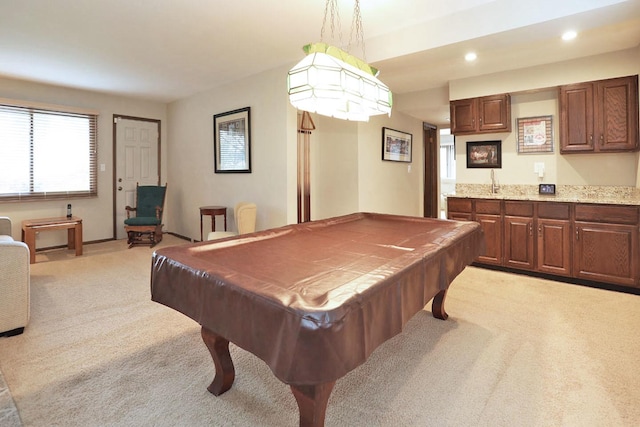 740 Ruskin Dr, Elk Grove Village, IL 60007 - recreation room featuring light colored carpet, pool table, and recessed lighting