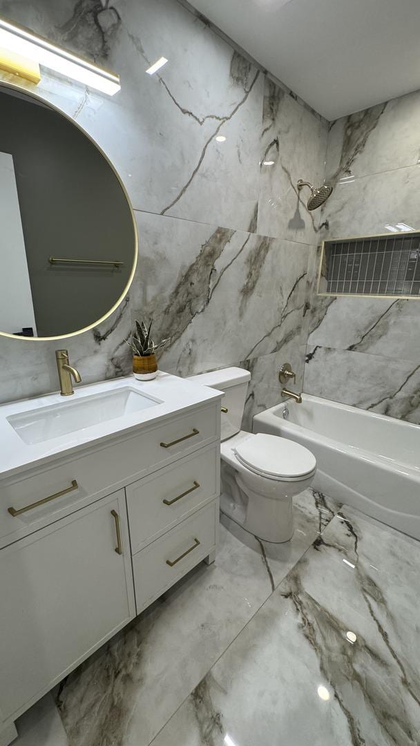626 E 194th St, Glenwood, IL 60425 - full bath with vanity, marble finish flooring, shower / washtub combination, and tile walls