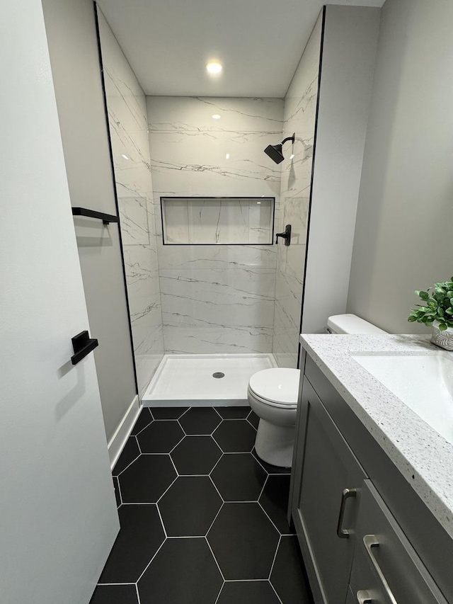 626 E 194th St, Glenwood, IL 60425 - bathroom with vanity, a shower stall, tile patterned floors, and recessed lighting