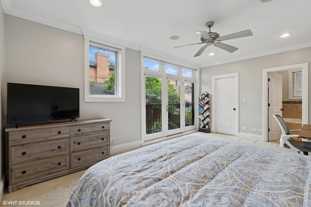 1949 W Nelson St Unit 1E, Chicago, IL 60657 - bedroom with ornamental molding, carpet, recessed lighting, and ceiling fan