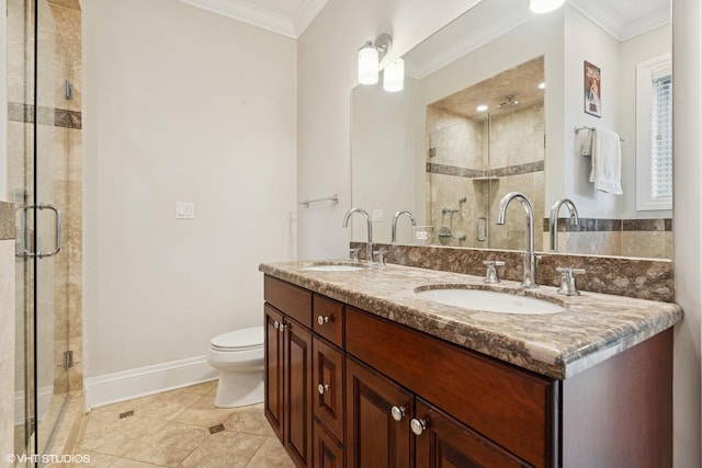1949 W Nelson St Unit 1E, Chicago, IL 60657 - full bathroom with double vanity, ornamental molding, a stall shower, and tile patterned flooring