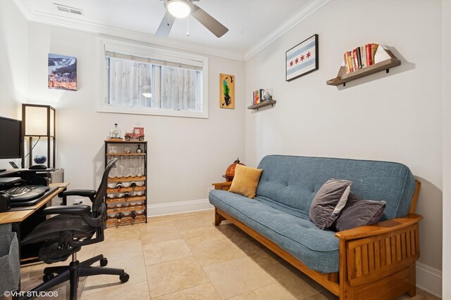 1949 W Nelson St Unit 1E, Chicago, IL 60657 - office featuring crown molding and ceiling fan