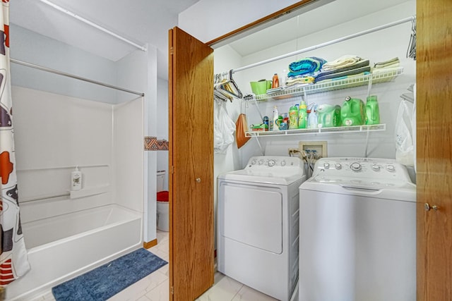 2718 Lake Side Cir, Joliet, IL 60431 - laundry room with independent washer and dryer and light marble finish floors