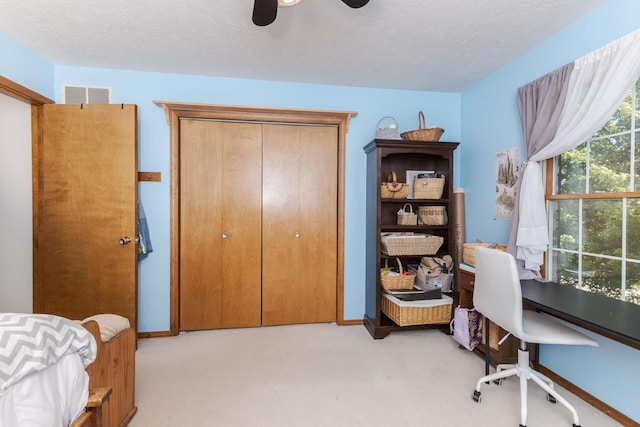 2805 Polo Rd, Bloomington, IL 61704 - office featuring light colored carpet, a ceiling fan, and a textured ceiling
