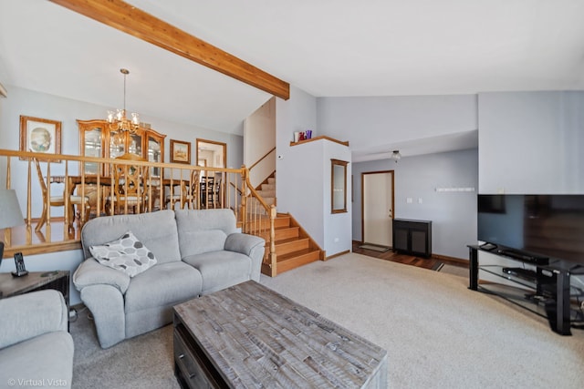 16206 Everdon Dr, Tinley Park, IL 60477 - carpeted living room featuring stairs and a chandelier
