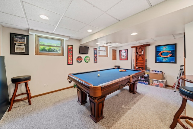 16206 Everdon Dr, Tinley Park, IL 60477 - playroom with carpet, recessed lighting, a drop ceiling, and billiards table
