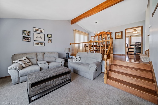 16206 Everdon Dr, Tinley Park, IL 60477 - carpeted living area with healthy amount of natural light, a chandelier, and stairway