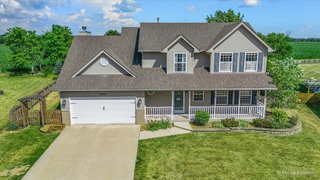 25909 S Woodrush Way, Channahon, IL 60410 - view of front of house with covered porch, a garage, roof with shingles, driveway, and brick siding