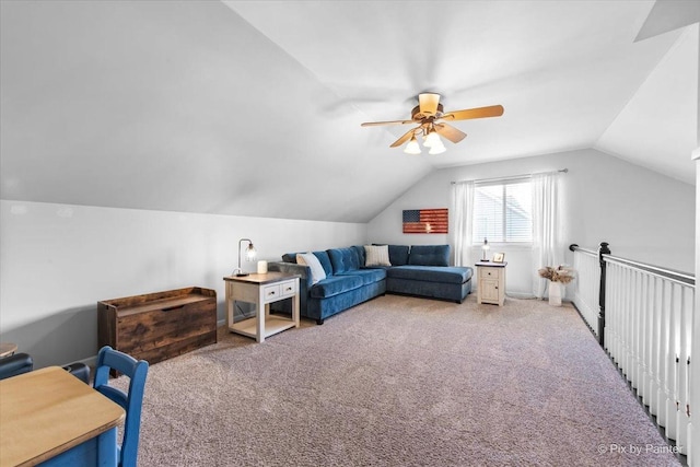 25909 S Woodrush Way, Channahon, IL 60410 - bedroom with vaulted ceiling, light carpet, and a ceiling fan