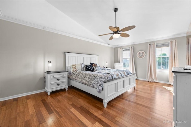 25909 S Woodrush Way, Channahon, IL 60410 - bedroom featuring crown molding, lofted ceiling, light wood finished floors, and a ceiling fan