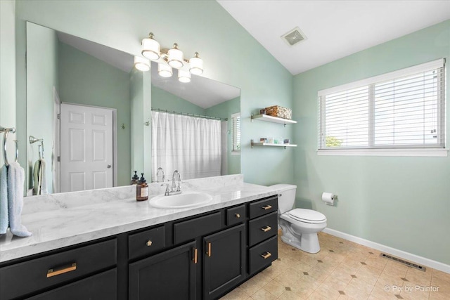 25909 S Woodrush Way, Channahon, IL 60410 - full bathroom featuring lofted ceiling, vanity, and a shower with shower curtain