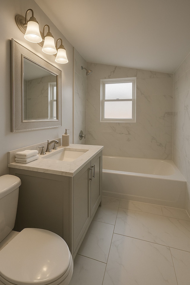 1428 N Central Ave, Chicago, IL 60651 - full bath with vanity, marble look tile flooring, and shower / washtub combination