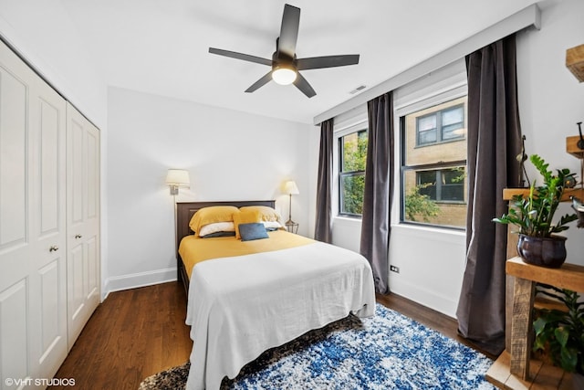 7639 N Greenview Ave Unit 1E, Chicago, IL 60626 - bedroom with wood finished floors, a closet, and a ceiling fan
