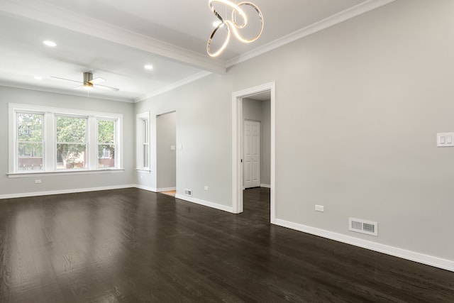 2407 S 60th Ct, Cicero, IL 60804 - spare room with crown molding, ceiling fan, dark wood finished floors, recessed lighting, and a chandelier