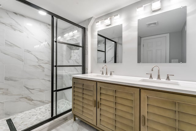 2407 S 60th Ct, Cicero, IL 60804 - full bathroom featuring marble finish flooring, a marble finish shower, and double vanity