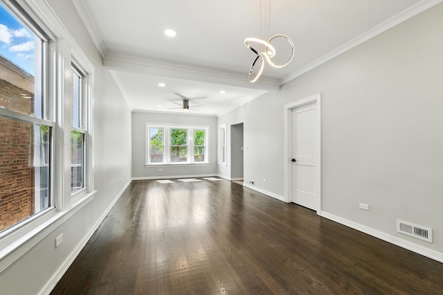 2407 S 60th Ct, Cicero, IL 60804 - unfurnished room featuring dark wood finished floors, a chandelier, crown molding, a ceiling fan, and recessed lighting