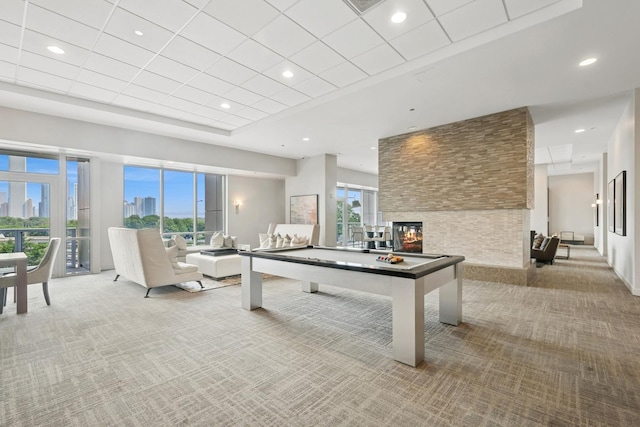 1201 S Prairie Ave Unit 5004, Chicago, IL 60605 - rec room with carpet, plenty of natural light, a multi sided fireplace, recessed lighting, and pool table