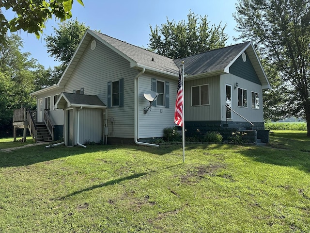 12851 Argo Fay Rd, Thomson, IL 61285 - back of house featuring a yard, a wooden deck, and stairway