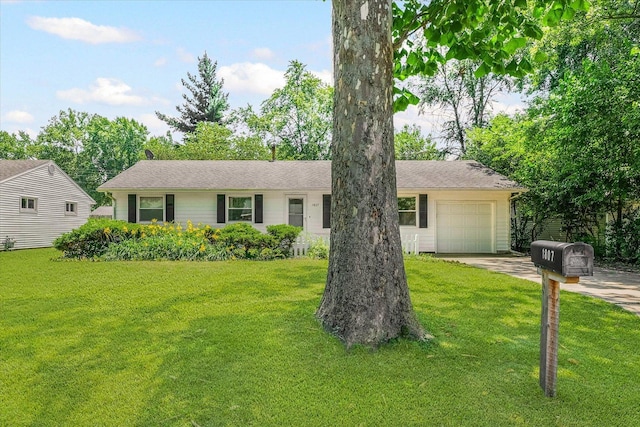1807 Broadmoor Dr, Champaign, IL 61821 - ranch-style house with a garage, concrete driveway, and a front yard