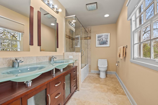 49 Red Oak Ln, Highland Park, IL 60035 - bathroom featuring double vanity, bath / shower combo with glass door, and tile patterned floors