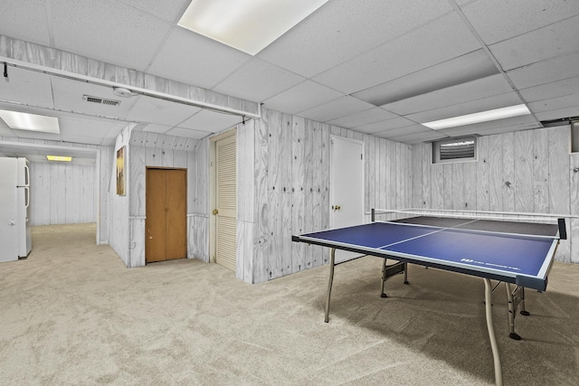 49 Red Oak Ln, Highland Park, IL 60035 - recreation room featuring a paneled ceiling, carpet flooring, and wooden walls