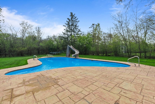 49 Red Oak Ln, Highland Park, IL 60035 - view of pool featuring a water slide, a patio, and a diving board