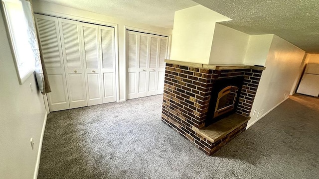 16179 Greenland Dr, Morrison, IL 61270 - detailed view of carpet, a textured ceiling, and a fireplace