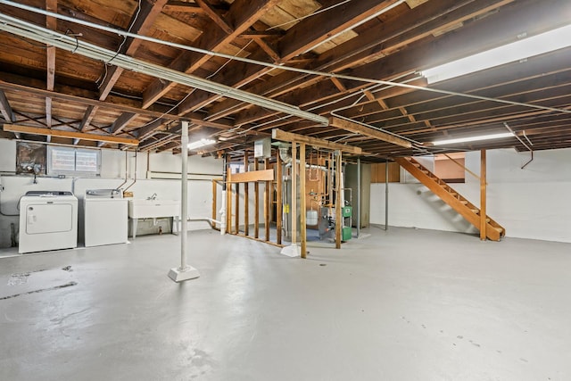 144 Greenley St, Woodstock, IL 60098 - basement with washing machine and dryer and stairs