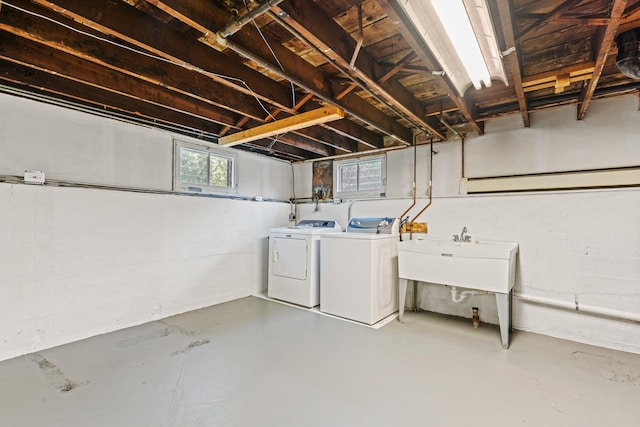 144 Greenley St, Woodstock, IL 60098 - basement featuring washing machine and clothes dryer and a sink