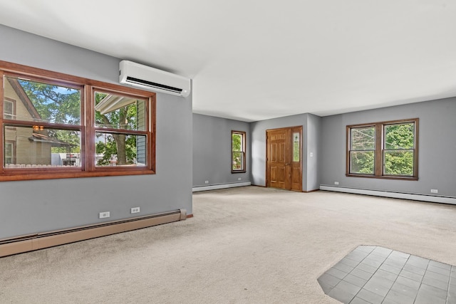144 Greenley St, Woodstock, IL 60098 - unfurnished living room featuring a wall mounted air conditioner, baseboard heating, and carpet flooring