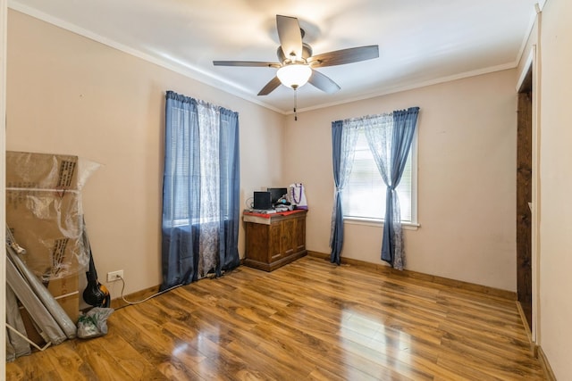 22427 Ridgeway Ave, Richton Park, IL 60471 - bedroom featuring wood finished floors, an office area, ornamental molding, and ceiling fan