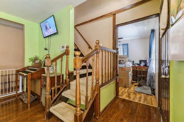 22427 Ridgeway Ave, Richton Park, IL 60471 - stairs featuring wood finished floors and ornamental molding
