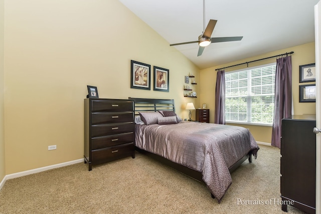 2065 John Paul Jones Ln Unit 2065, Bolingbrook, IL 60490 - bedroom with light colored carpet, lofted ceiling, and ceiling fan